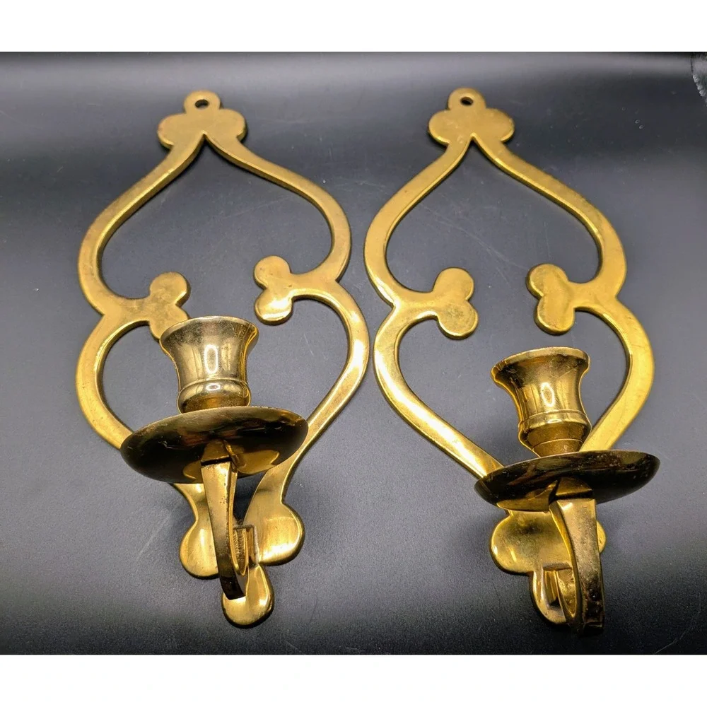 Vintage Brass Wall Sconces: Mid-Century Boho Candle Holders (Set of 2)